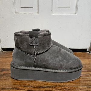 EMU Australia Foy Flatform Micro Waterproof Suede Sheepskin Boot Charcoal US 8